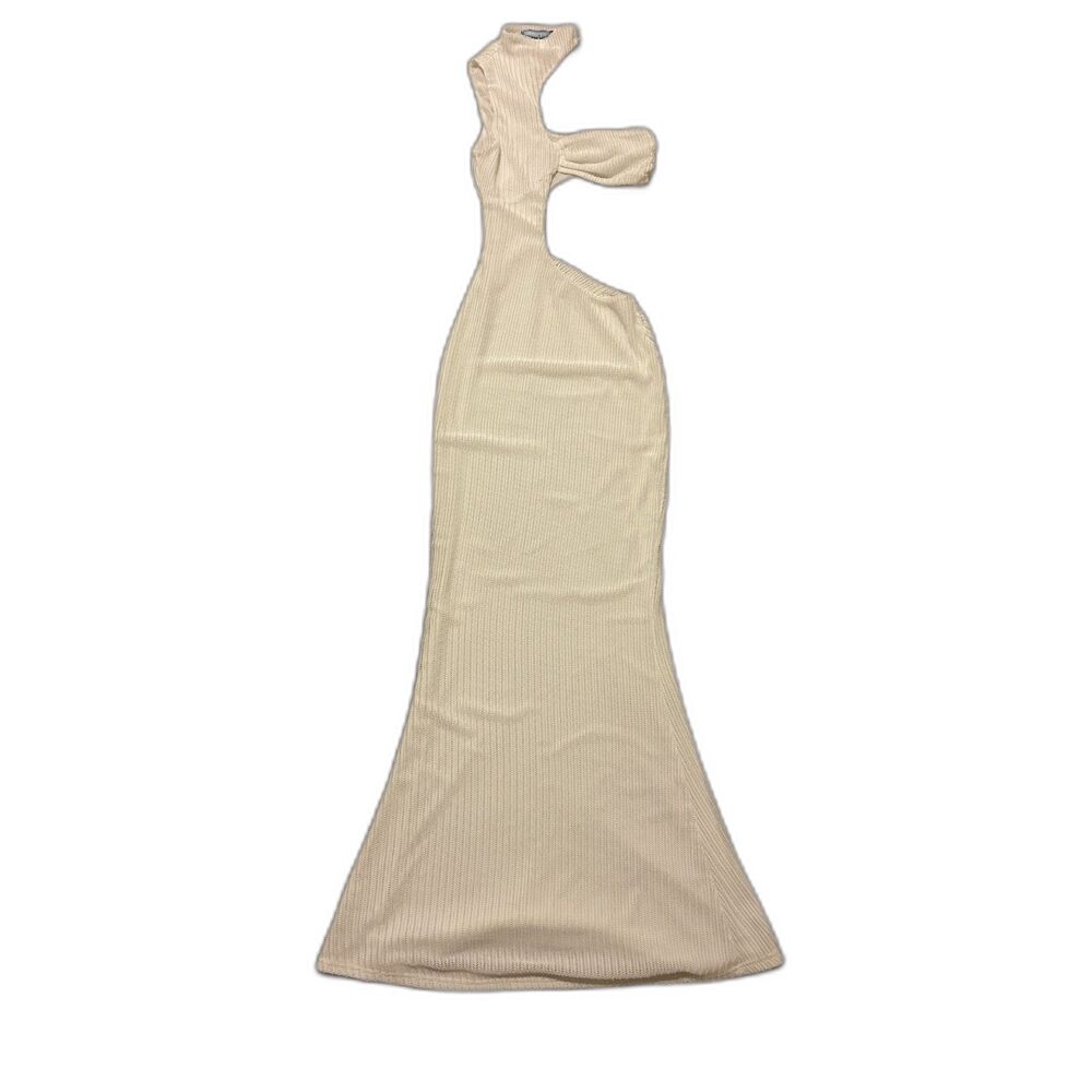 MURCI White Textured Chevron Knit Mock Neck Cut-Out Backless Maxi Dress